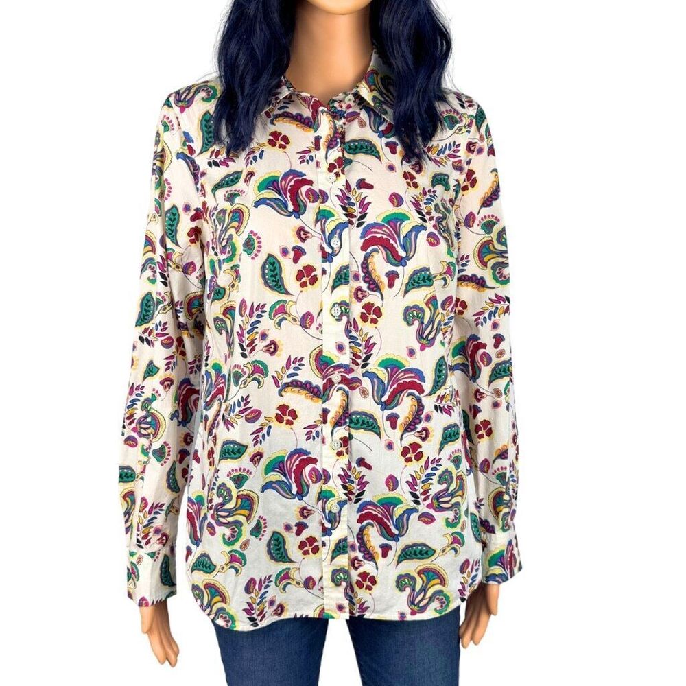 Talbots Multicolor Paisley Button Down Shirt XS Floral Print Cotton Long Sleeve